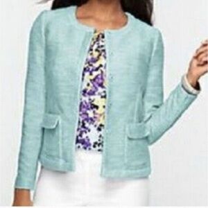 Talbot’s teal Tweed lined button front blazer